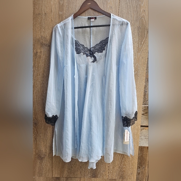 3 Piece Lace Lingerie Elegant Blue Nighty Night Dress Sleepwear - Picture 1 of 3